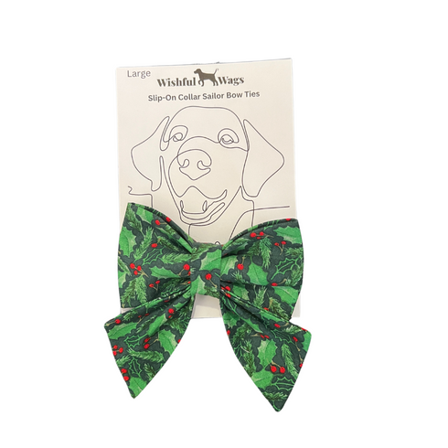 Green Mistletoe Slip On Collar Sailor Bow Tie