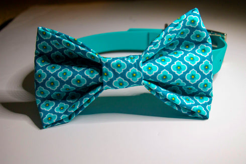 Blue Quatrefoil Bow Tie