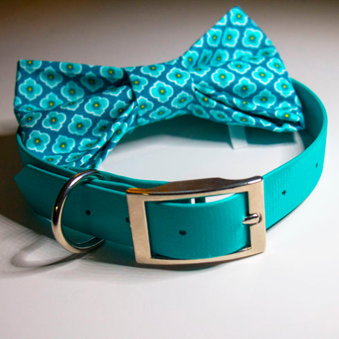 Blue Quatrefoil Bow Tie