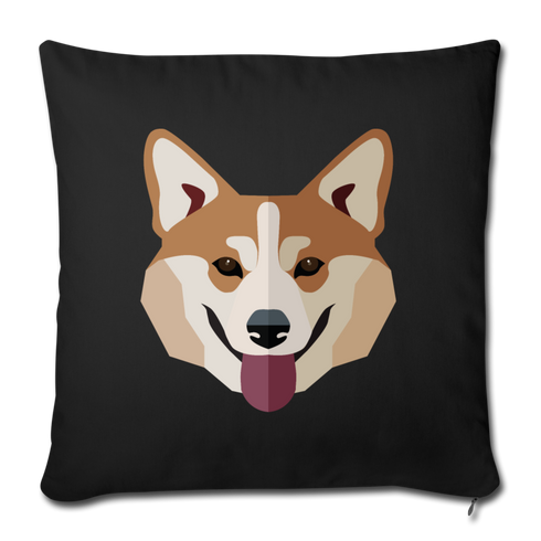 Corgi Face Throw Pillow Cover 18” x 18” - black
