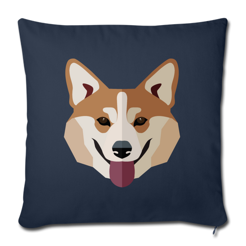 Corgi Face Throw Pillow Cover 18” x 18” - navy