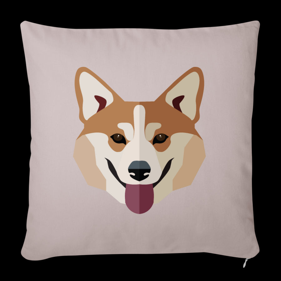 Corgi Face Throw Pillow Cover 18” x 18” - light taupe