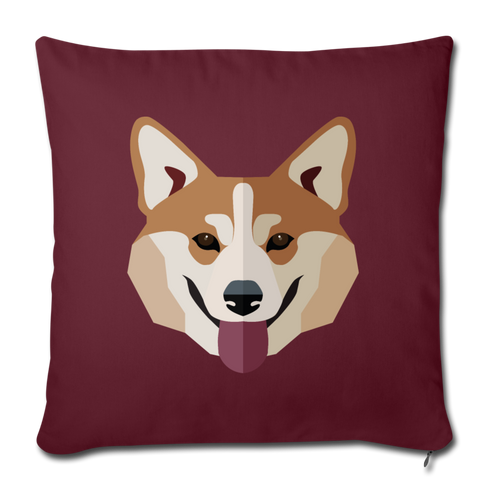 Corgi Face Throw Pillow Cover 18” x 18” - burgundy