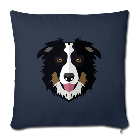 Black Tri Australian Shepherd Throw Pillow Cover 17.5” x 17.5” - navy