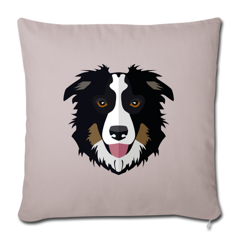 Black Tri Australian Shepherd Throw Pillow Cover 17.5” x 17.5” - light taupe