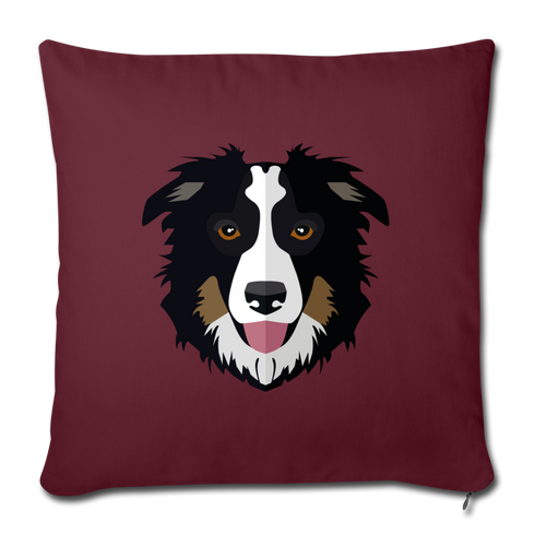 Black Tri Australian Shepherd Throw Pillow Cover 17.5” x 17.5” - burgundy