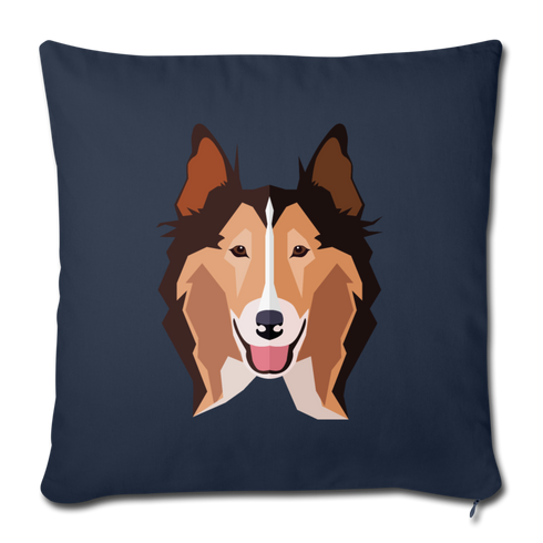 Sable Rough Collie Throw Pillow Cover 18” x 18” - navy