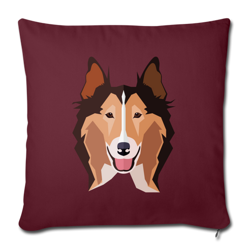 Sable Rough Collie Throw Pillow Cover 18” x 18” - burgundy