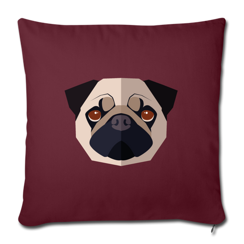 Pug Throw Pillow Cover 17.5” x 17.5” - burgundy