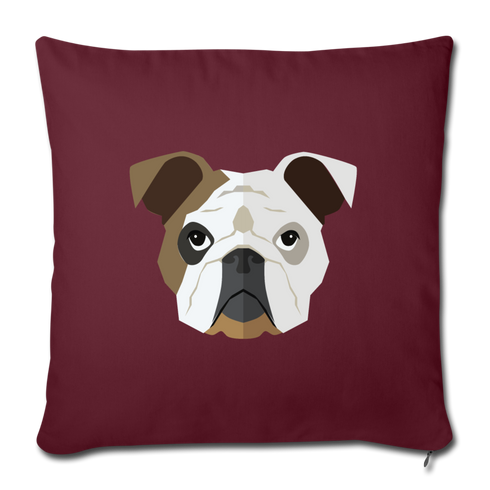 English Bulldog Throw Pillow Cover 17.5” x 17.5” - burgundy