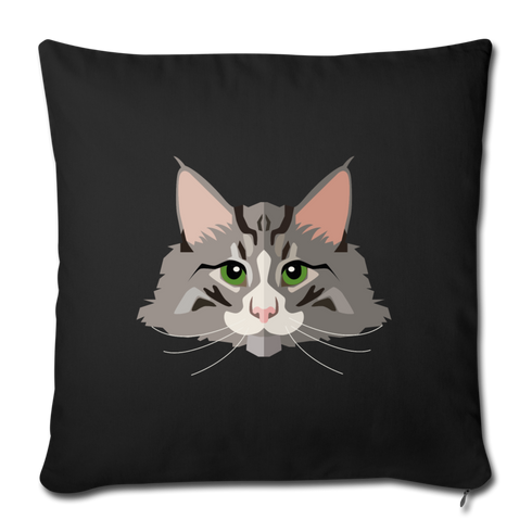 Long Haired Gray Cat Throw Pillow Cover 17.5” x 17.5” - black
