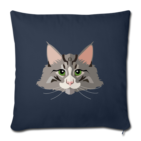 Long Haired Gray Cat Throw Pillow Cover 17.5” x 17.5” - navy