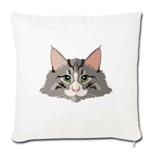 Long Haired Gray Cat Throw Pillow Cover 17.5” x 17.5” - natural white