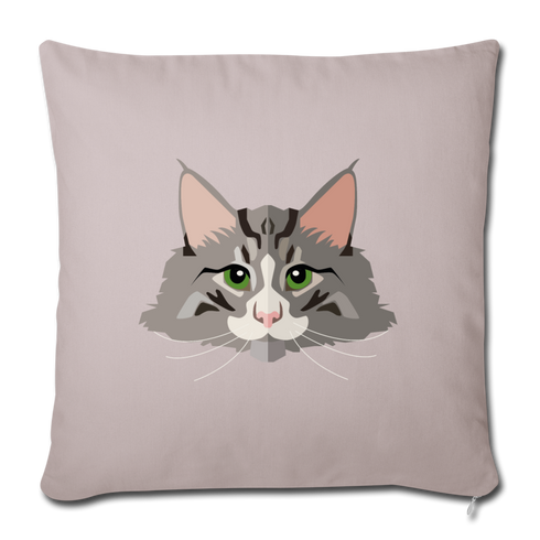Long Haired Gray Cat Throw Pillow Cover 17.5” x 17.5” - light taupe