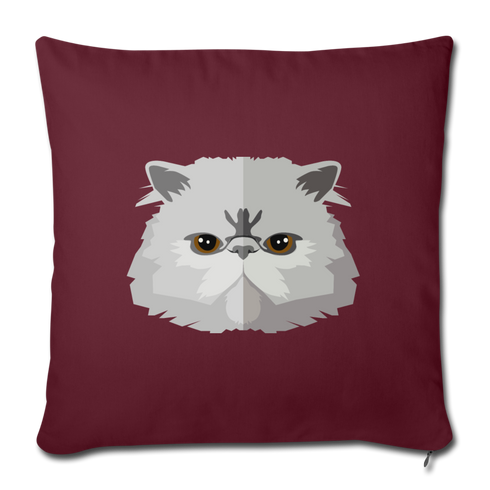Persian Cat Throw Pillow Cover 17.5” x 17.5” - burgundy