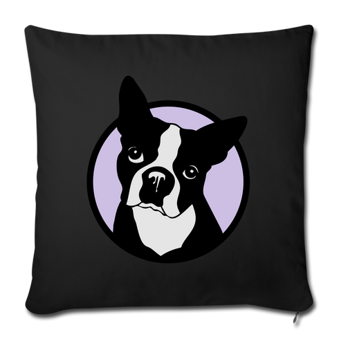 Boston Terrier Lavender Throw Pillow Cover 18” x 18” - black