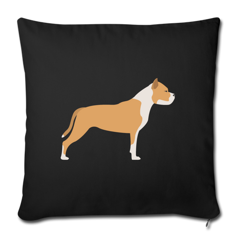 Tan & White Pitbull-Throw Pillow Cover 18” x 18” - black