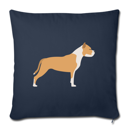 Tan & White Pitbull-Throw Pillow Cover 18” x 18” - navy