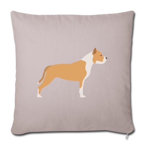 Tan & White Pitbull-Throw Pillow Cover 18” x 18” - light taupe