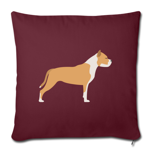 Tan & White Pitbull-Throw Pillow Cover 18” x 18” - burgundy