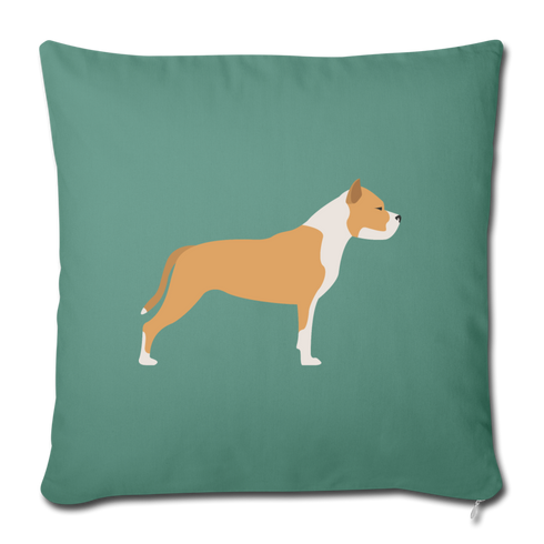 Tan & White Pitbull-Throw Pillow Cover 18” x 18” - cypress green