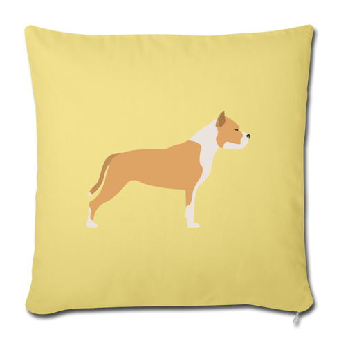Tan & White Pitbull-Throw Pillow Cover 18” x 18” - washed yellow
