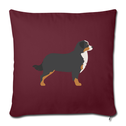 Bernese Mountain Dog-Throw Pillow Cover 18” x 18” - burgundy